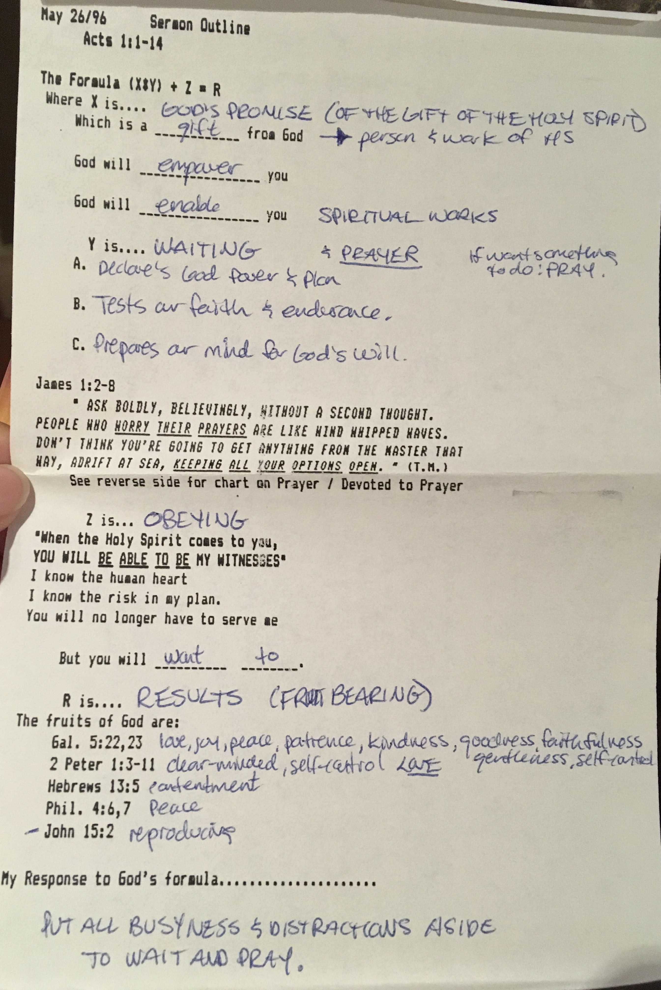 HS sermon outline = May 26-96